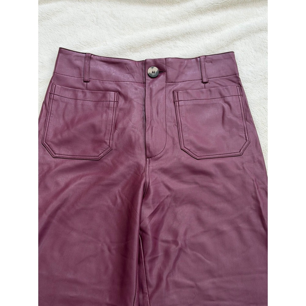 Maeve Anthropologie Colette Cropped Faux Leather Wide Leg Pants Burgundy Plum 28 - Picture 3 of 12